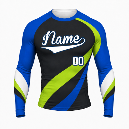 Curved Stripe Black Customizable Long Sleeve Compression Shirt