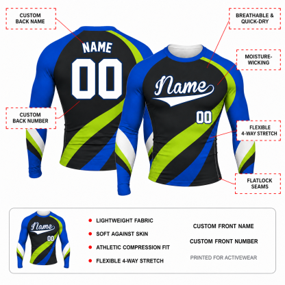 Curved Stripe Black Customizable Long Sleeve Compression Shirt