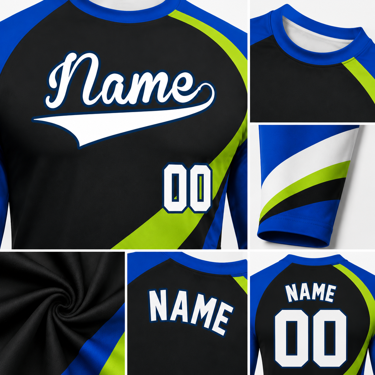 Curved Stripe Black Customizable Long Sleeve Compression Shirt