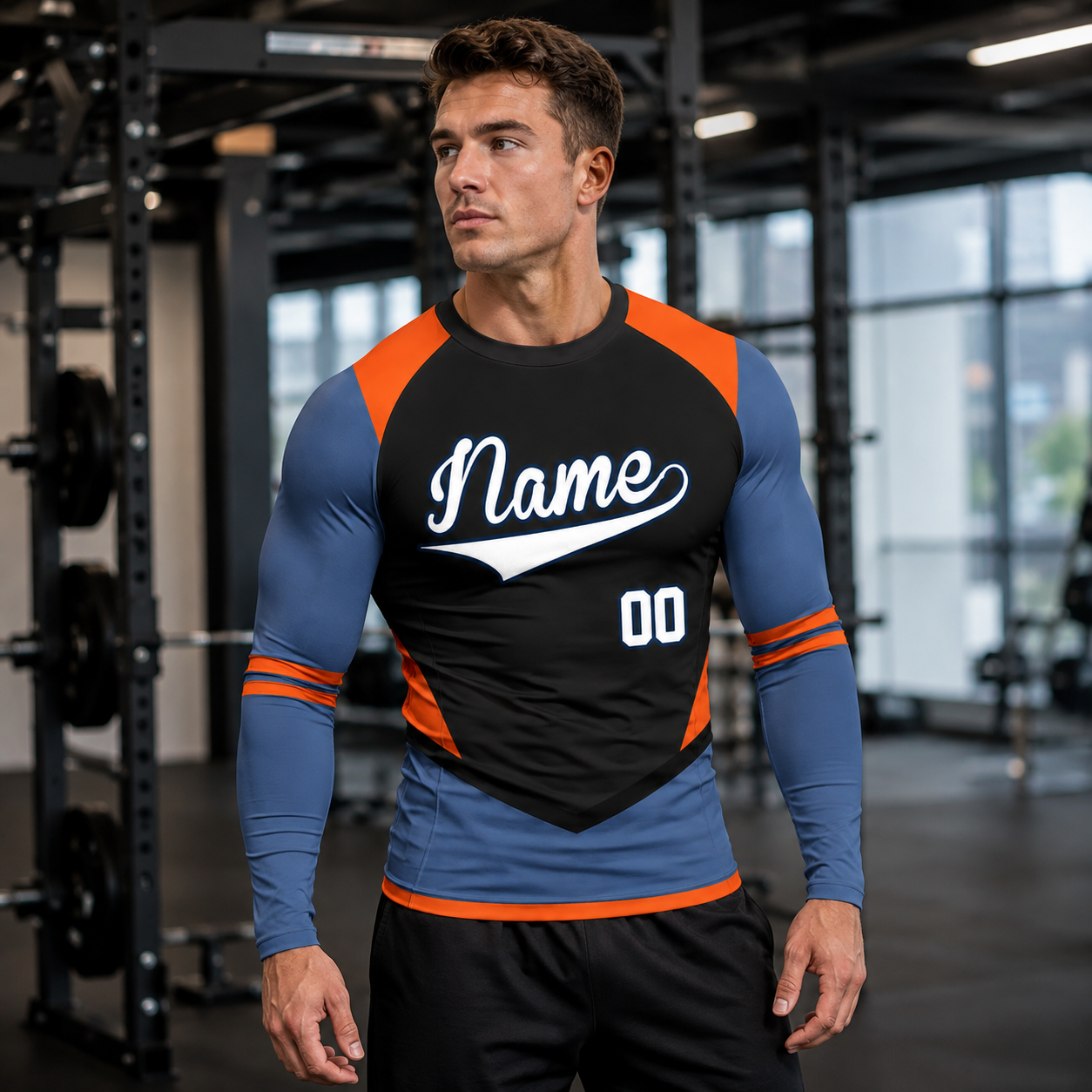 Shoulder Chevron Black Customizable Long Sleeve Compression Shirt
