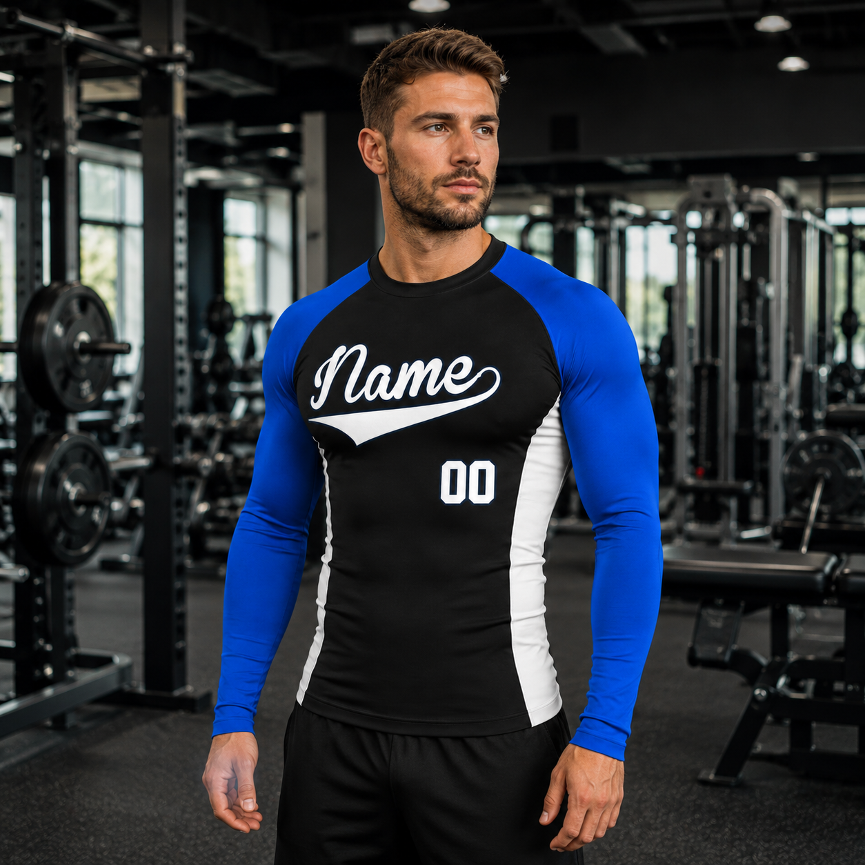 Shoulder Block Black Customizable Long Sleeve Compression Shirt