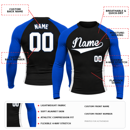 Shoulder Block Black Customizable Long Sleeve Compression Shirt