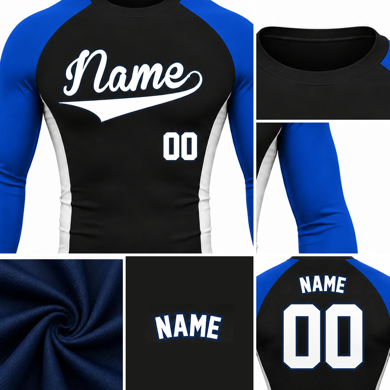 Shoulder Block Black Customizable Long Sleeve Compression Shirt