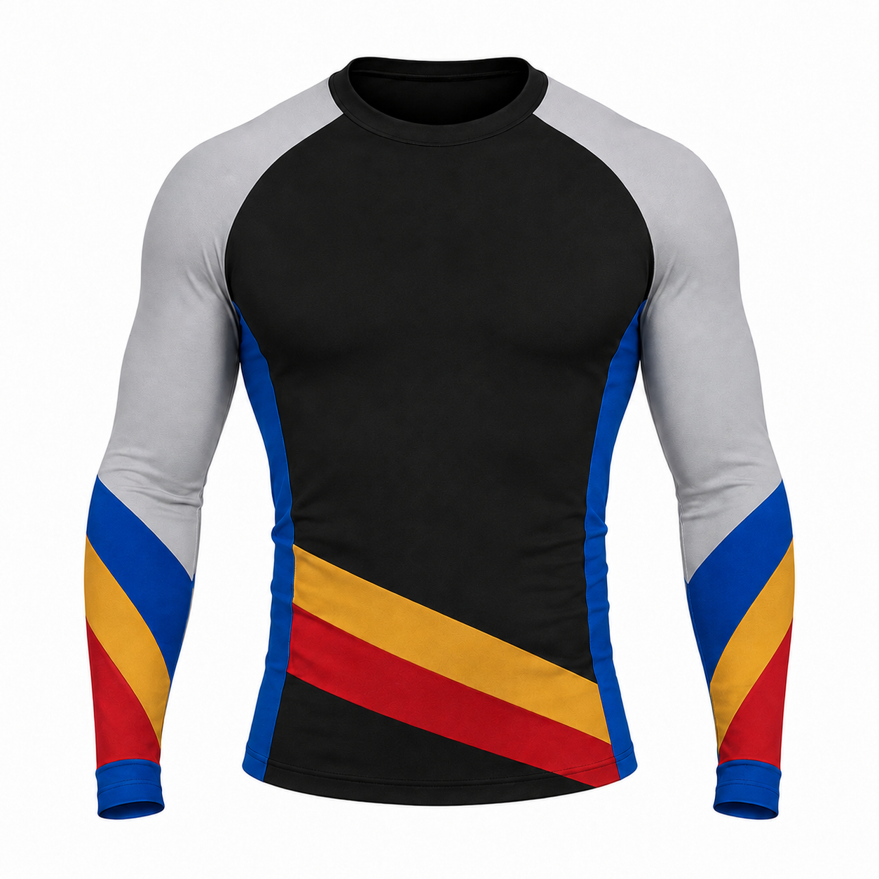 Diagonal Sash Black Primary Gray Accent Customizable Long Sleeve Compression Shirt
