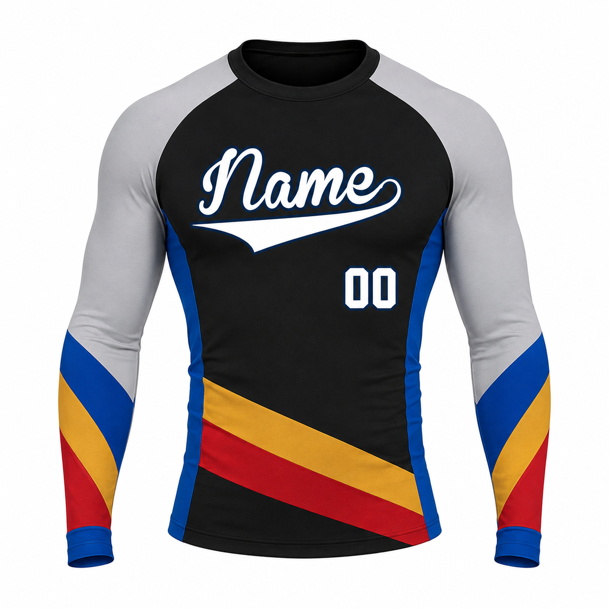 Diagonal Sash Black Primary Gray Accent Customizable Long Sleeve Compression Shirt
