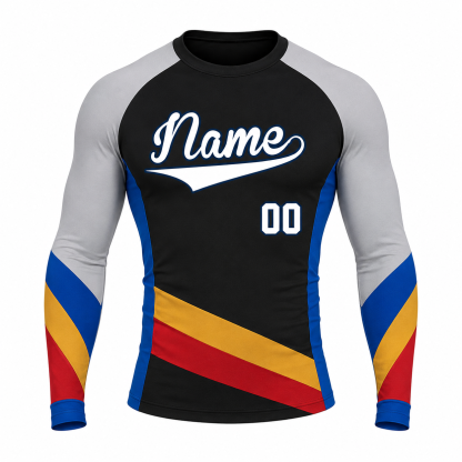 Diagonal Sash Black Primary Gray Accent Customizable Long Sleeve Compression Shirt