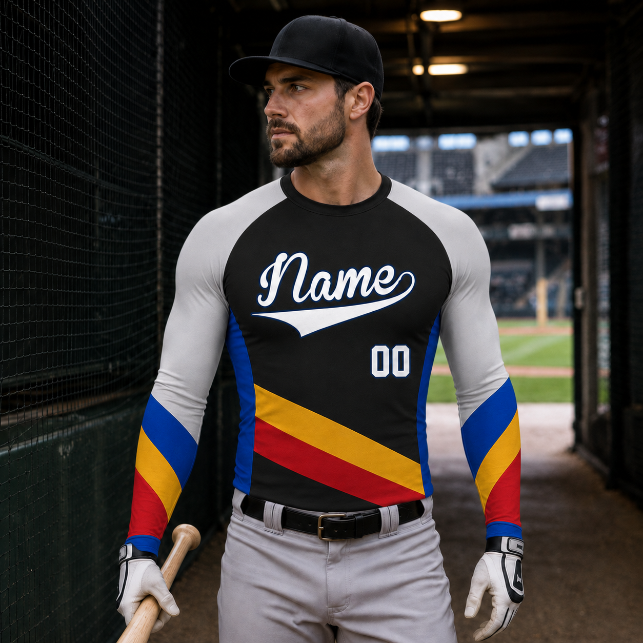 Diagonal Sash Black Primary Gray Accent Customizable Long Sleeve Compression Shirt