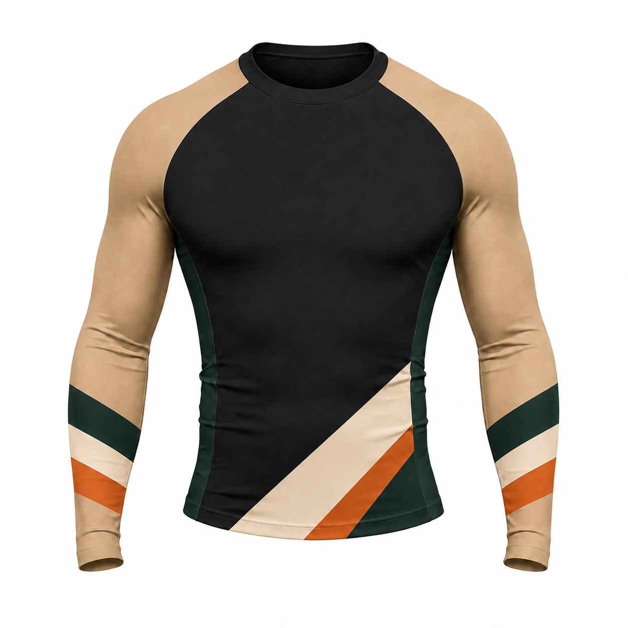 Diagonal Side Panel Black Customizable Long Sleeve Compression Shirt