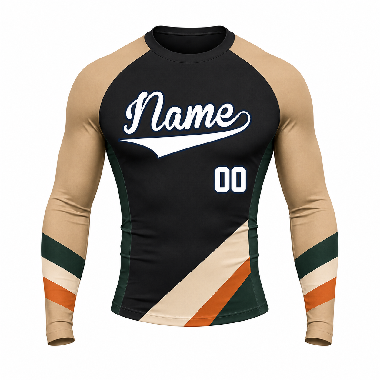 Diagonal Side Panel Black Customizable Long Sleeve Compression Shirt
