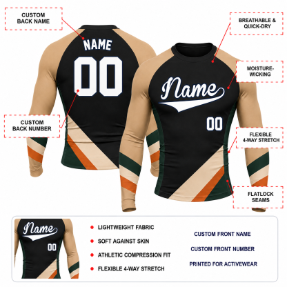 Diagonal Side Panel Black Customizable Long Sleeve Compression Shirt