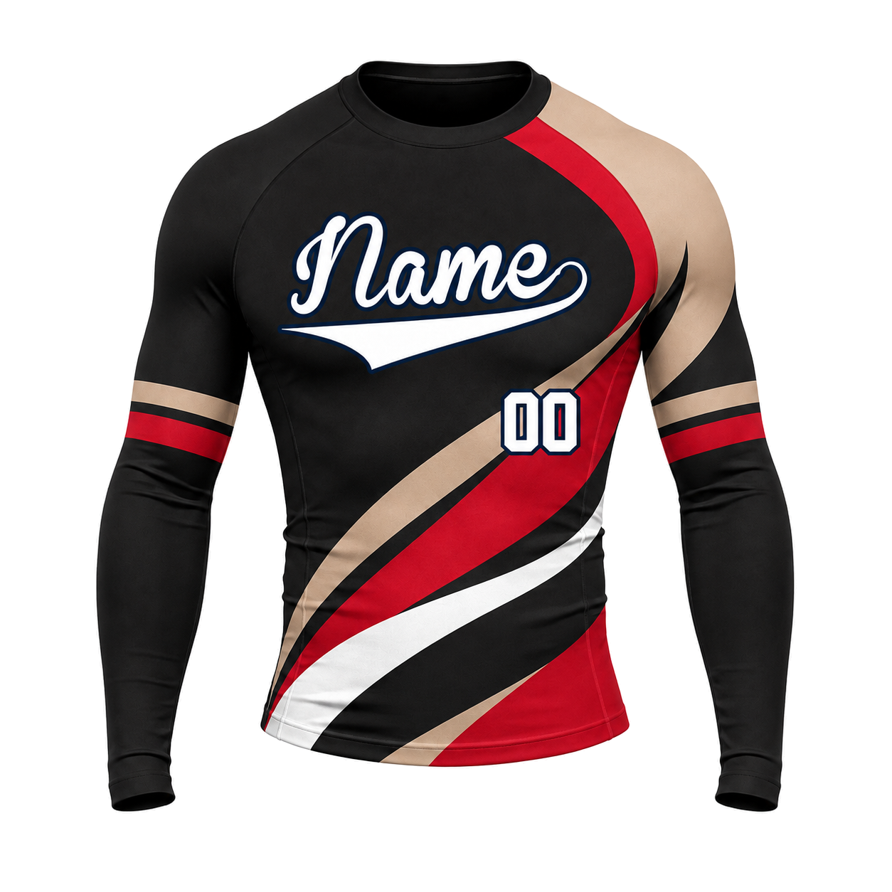 Diagonal Stripe Black Customizable Long Sleeve Compression Shirt