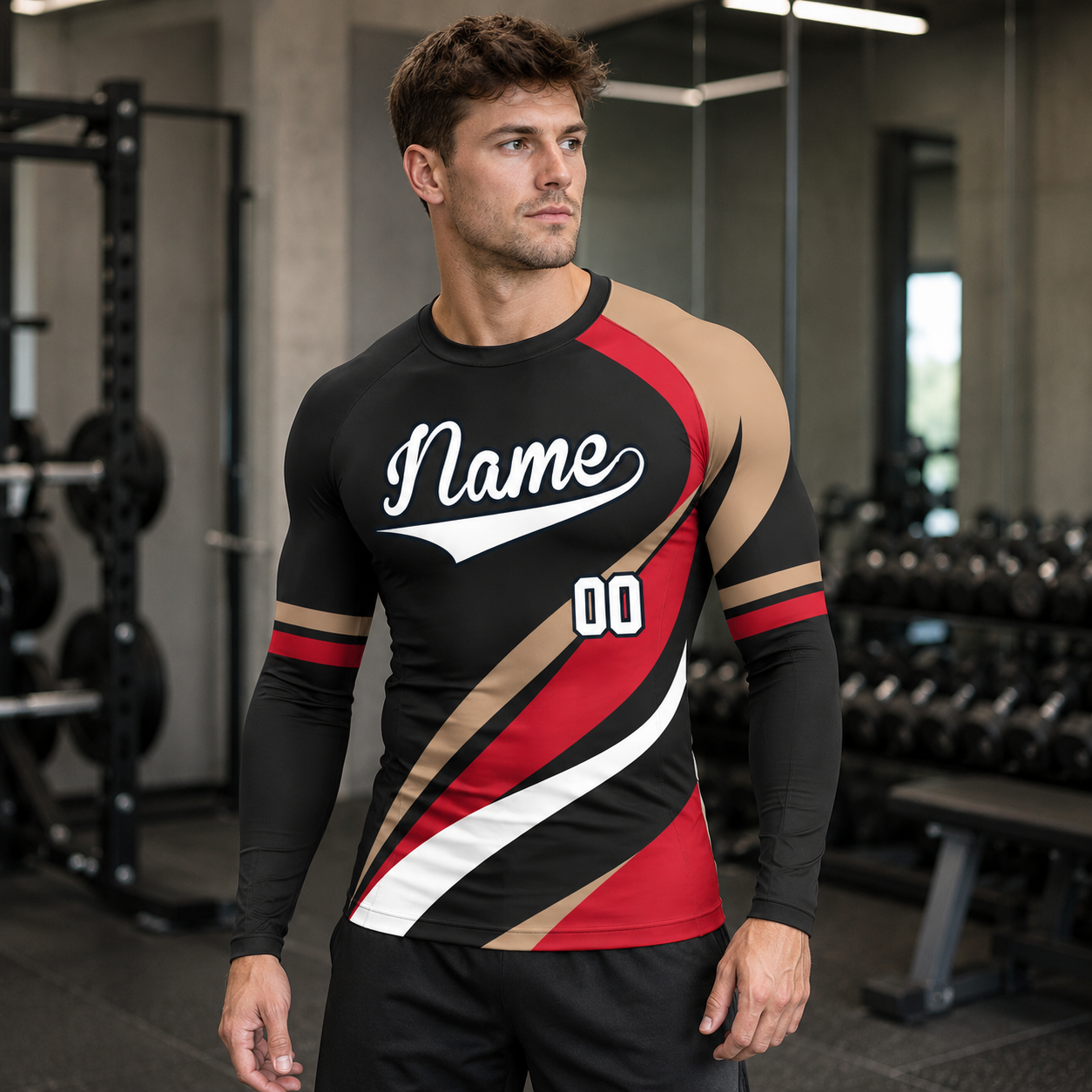 Diagonal Stripe Black Customizable Long Sleeve Compression Shirt