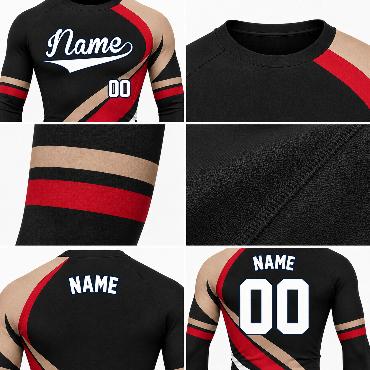 Diagonal Stripe Black Customizable Long Sleeve Compression Shirt