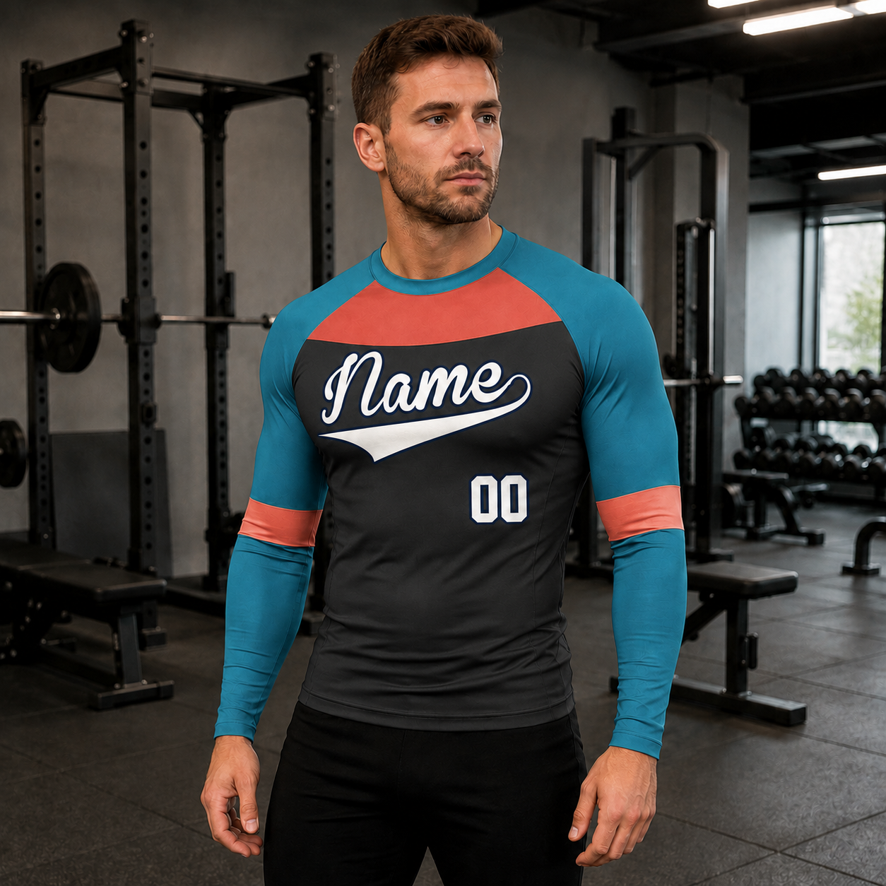 Shoulder Chevron Charcoal Customizable Long Sleeve Compression Shirt