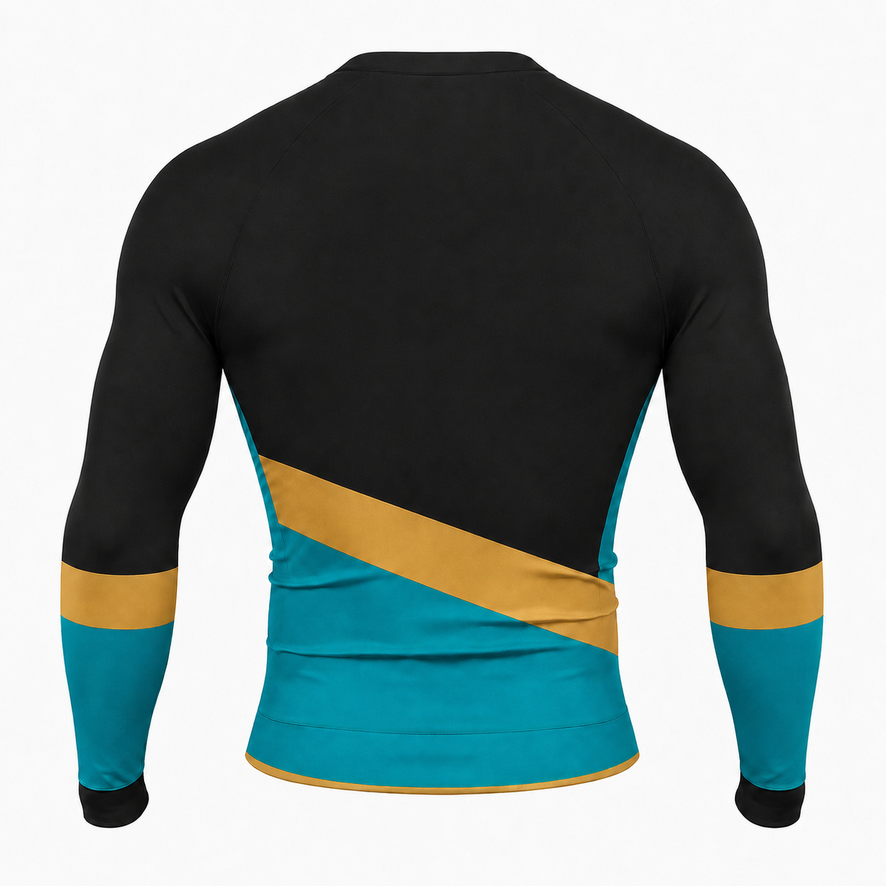 Diagonal Sash Black Primary Cyan Accent Customizable Long Sleeve Compression Shirt