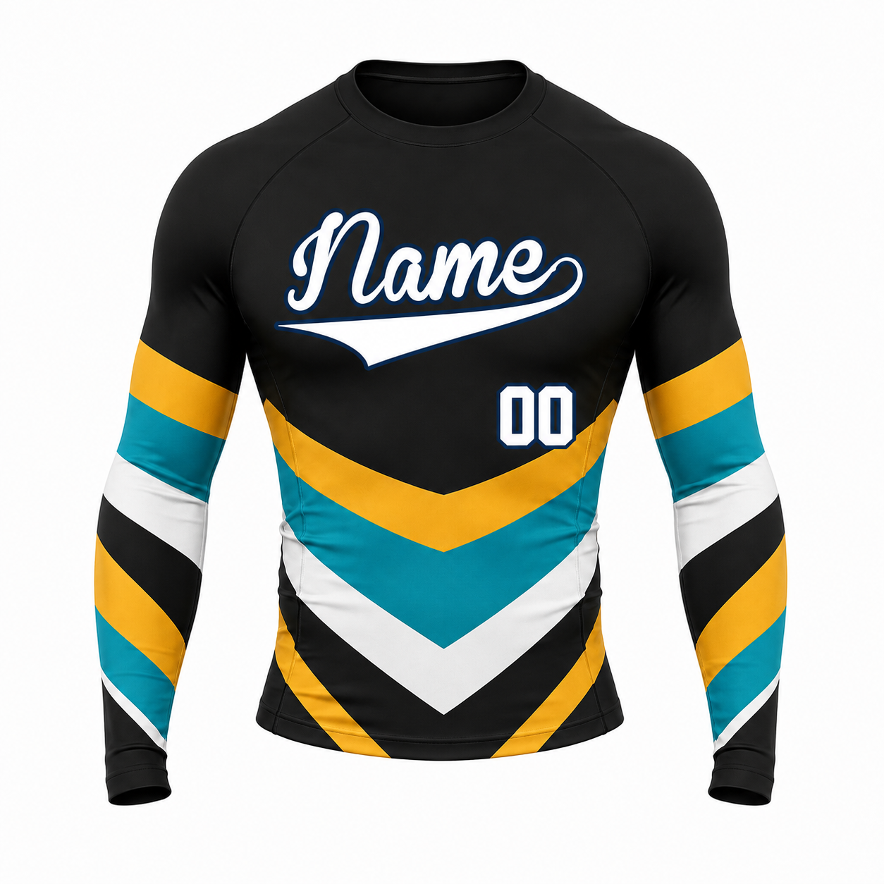 Triple Chevron Black Customizable Long Sleeve Compression Shirt