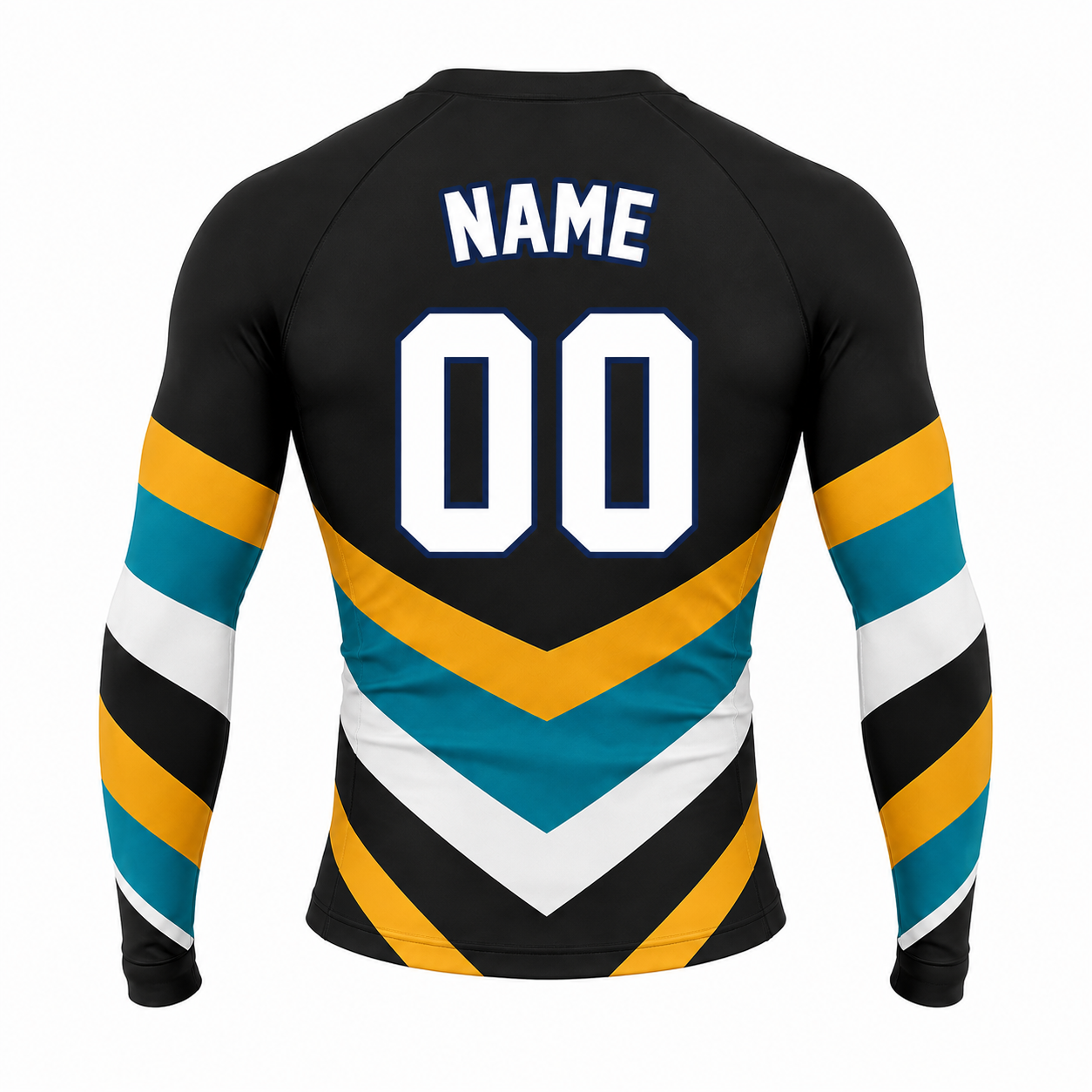 Triple Chevron Black Customizable Long Sleeve Compression Shirt