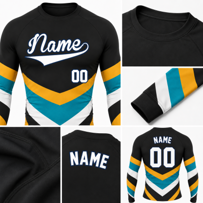 Triple Chevron Black Customizable Long Sleeve Compression Shirt