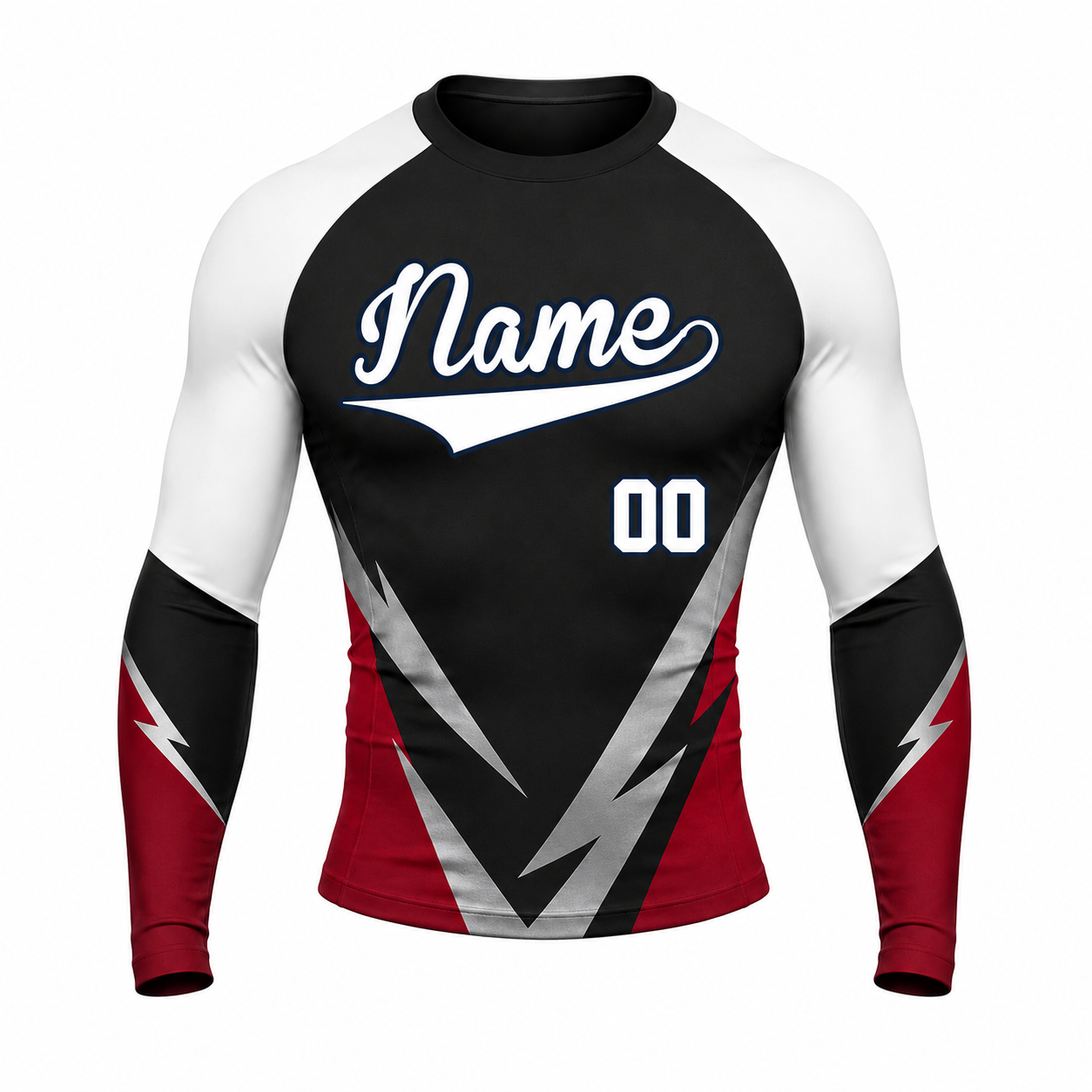 Lightning Chevron Black Customizable Long Sleeve Compression Shirt