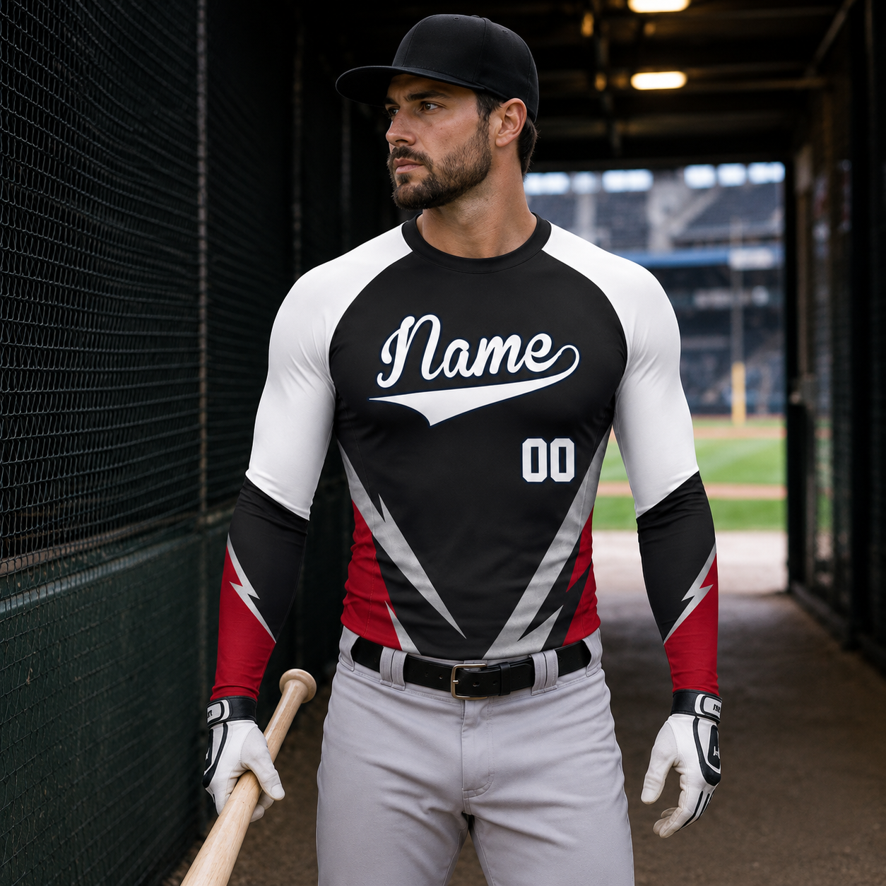 Lightning Chevron Black Customizable Long Sleeve Compression Shirt