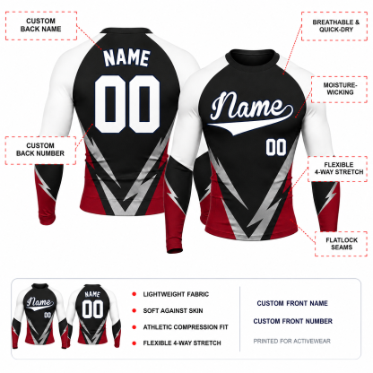 Lightning Chevron Black Customizable Long Sleeve Compression Shirt