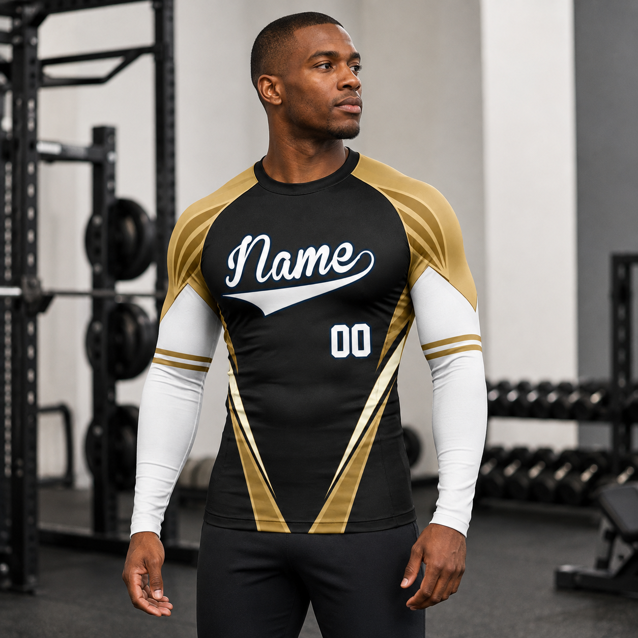Wing Chevron Black Customizable Long Sleeve Compression Shirt
