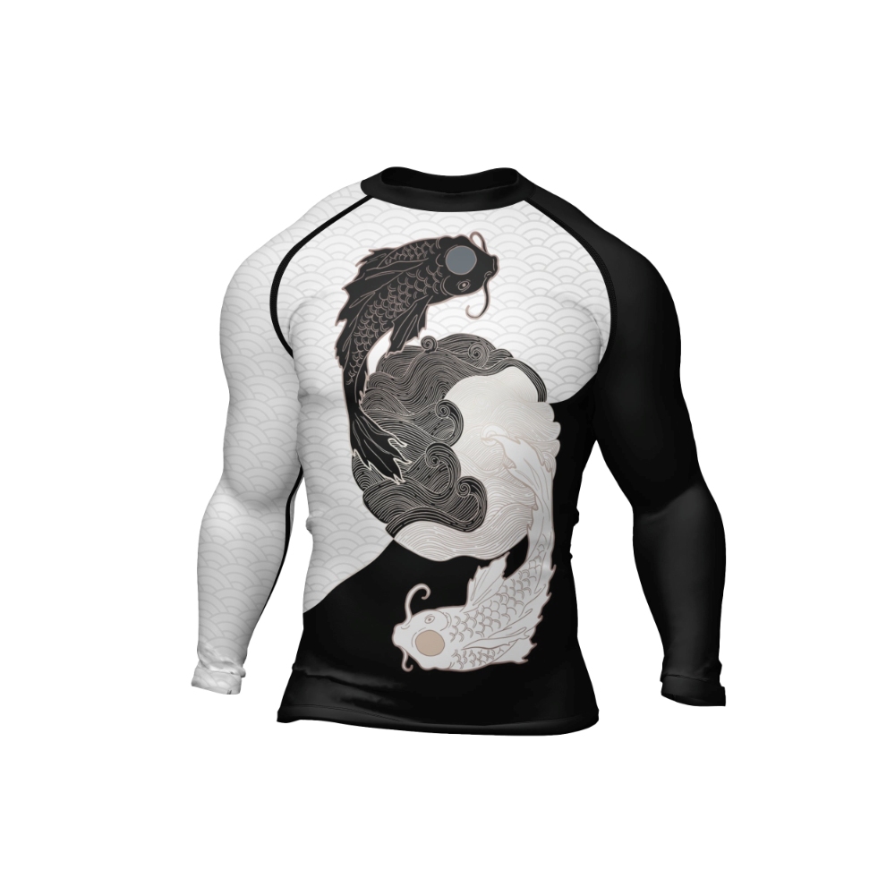 Black White Koi Yin Yang Mens Long Sleeve Compression Shirt
