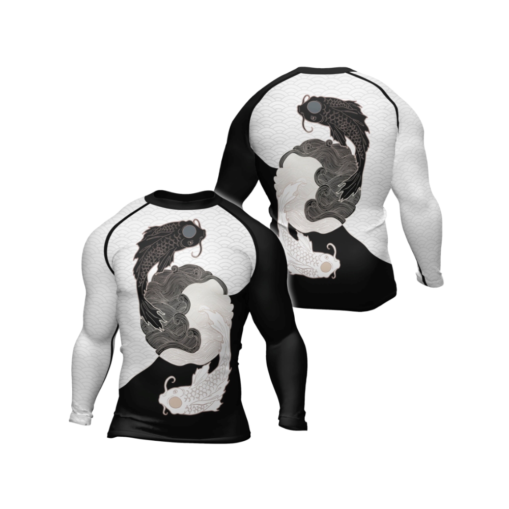 Black White Koi Yin Yang Mens Long Sleeve Compression Shirt