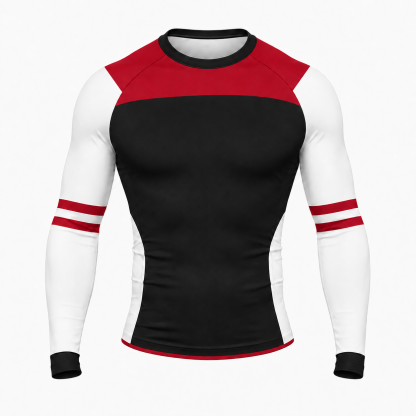 Shoulder Double Stripe Black Customizable Long Sleeve Compression Shirt