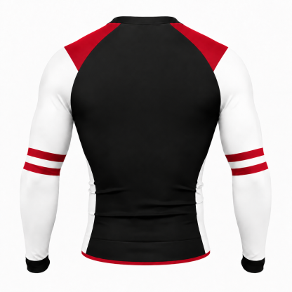 Shoulder Double Stripe Black Customizable Long Sleeve Compression Shirt