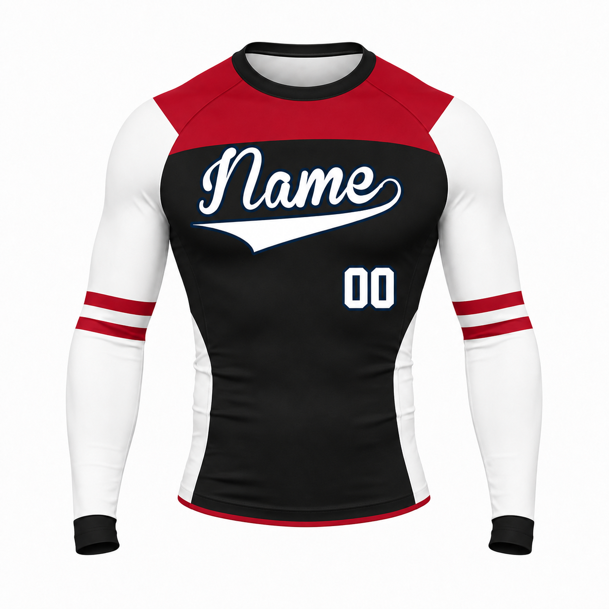 Shoulder Double Stripe Black Customizable Long Sleeve Compression Shirt