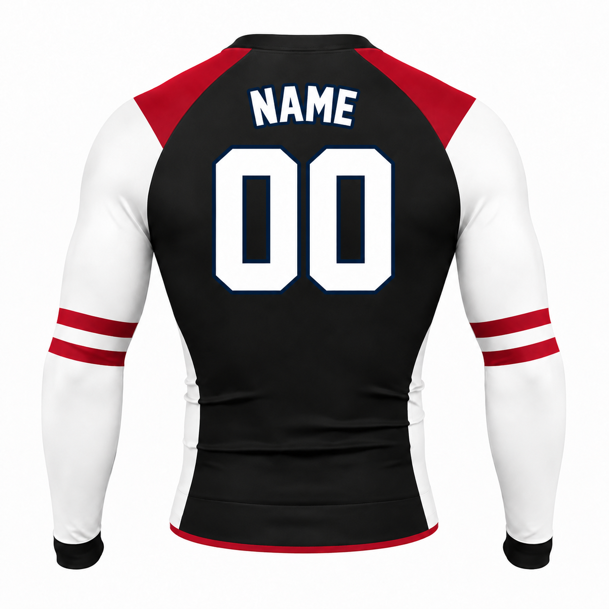Shoulder Double Stripe Black Customizable Long Sleeve Compression Shirt