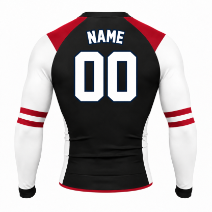 Shoulder Double Stripe Black Customizable Long Sleeve Compression Shirt