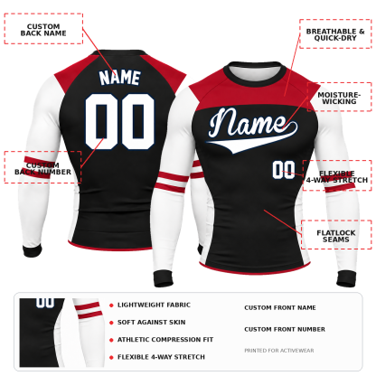 Shoulder Double Stripe Black Customizable Long Sleeve Compression Shirt
