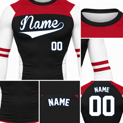 Shoulder Double Stripe Black Customizable Long Sleeve Compression Shirt