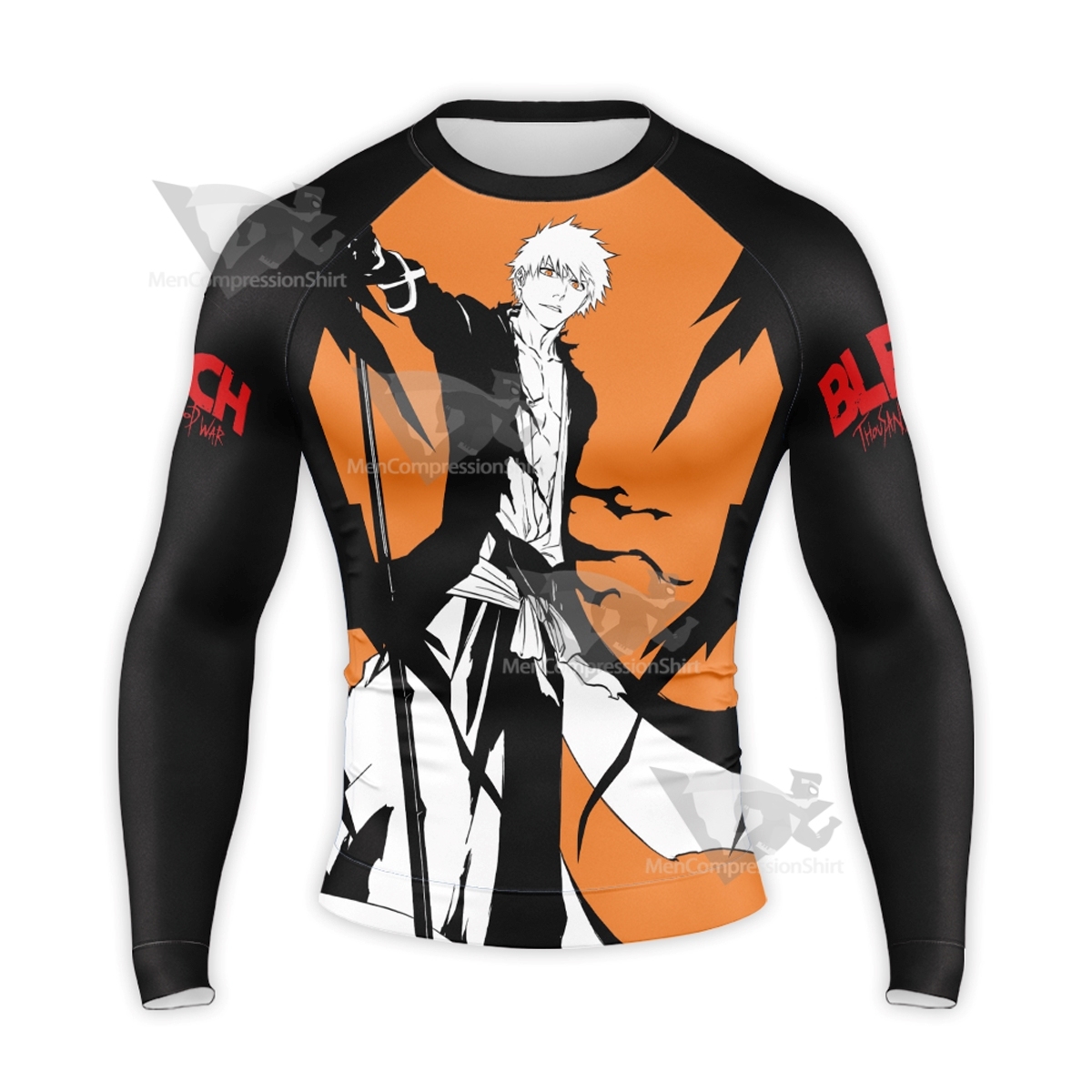Bleach Arc Ichigo Kurosaki Orange Long Sleeve Compression Shirt