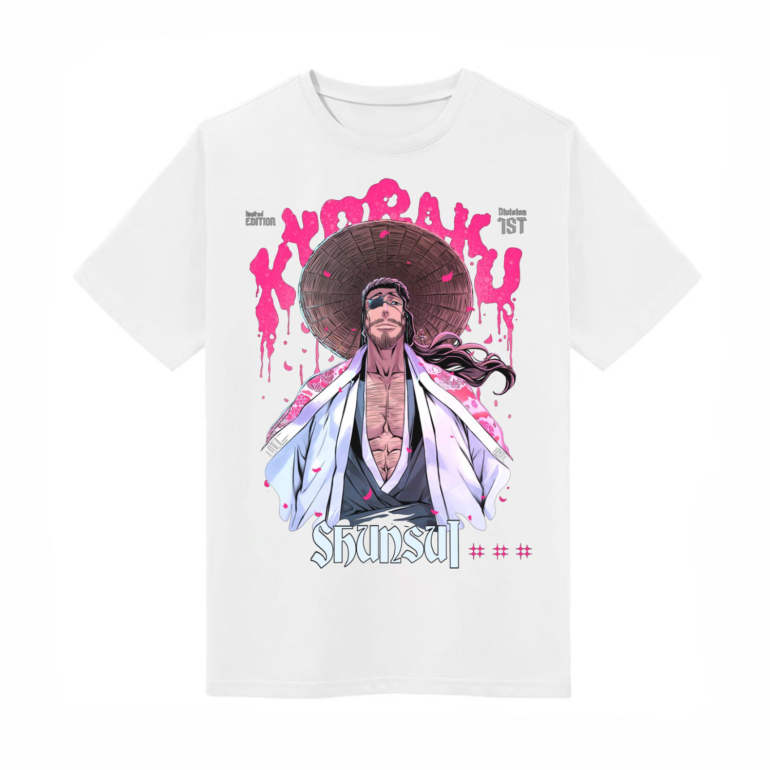 Bleach Shunsui Kyoraku Floral Kimono Art Casual T-Shirt Soft Crewneck Tee