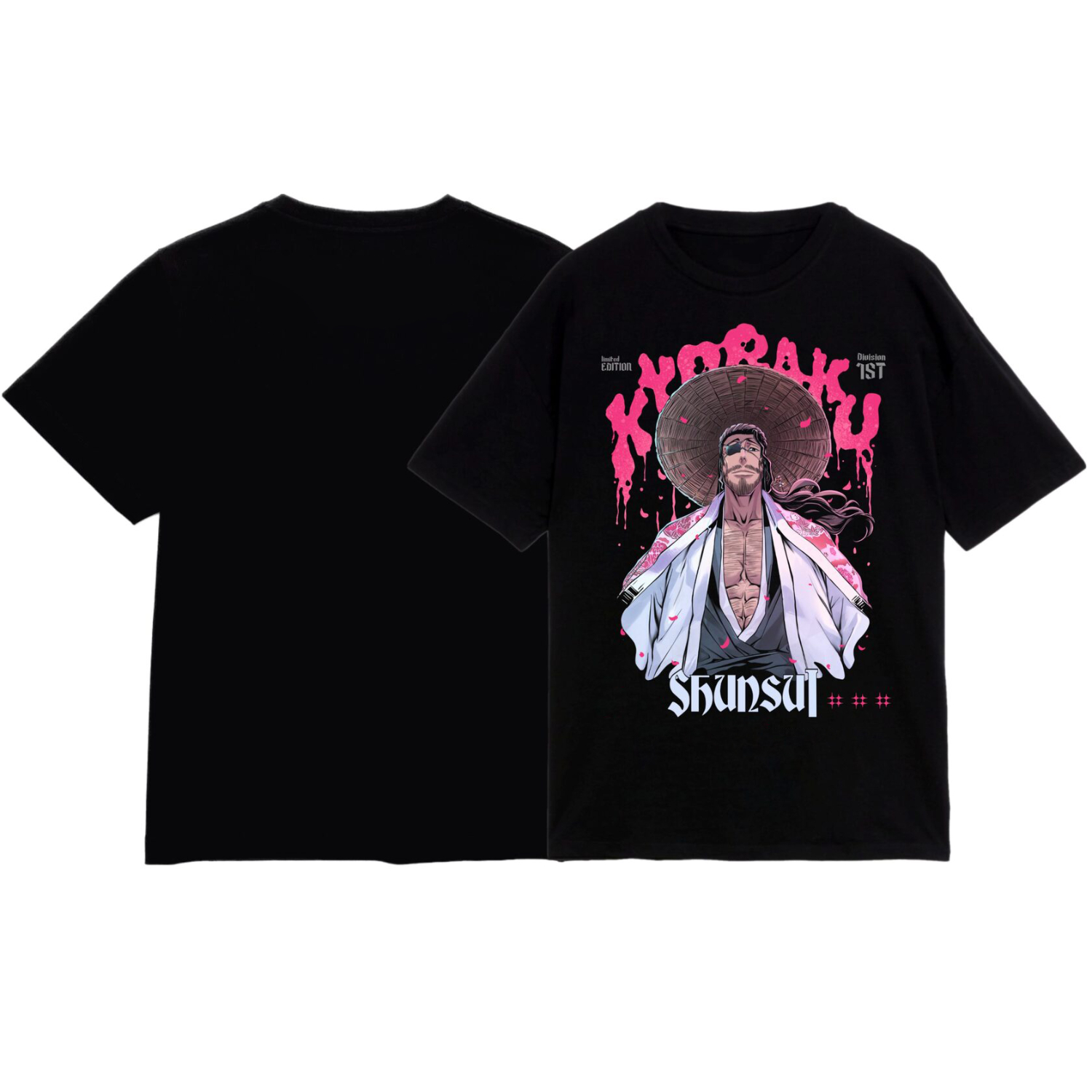 Bleach Shunsui Kyoraku Floral Kimono Pattern Anime Graphic Short Sleeve T-Shirt