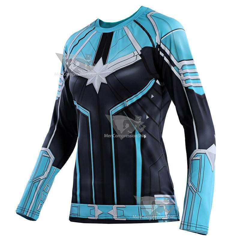 Blue Carol Danvers Long Sleeve Compression Shirt For Women