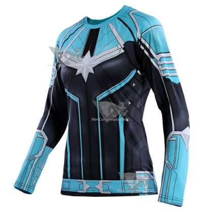 Blue Carol Danvers Long Sleeve Compression Shirt For Women