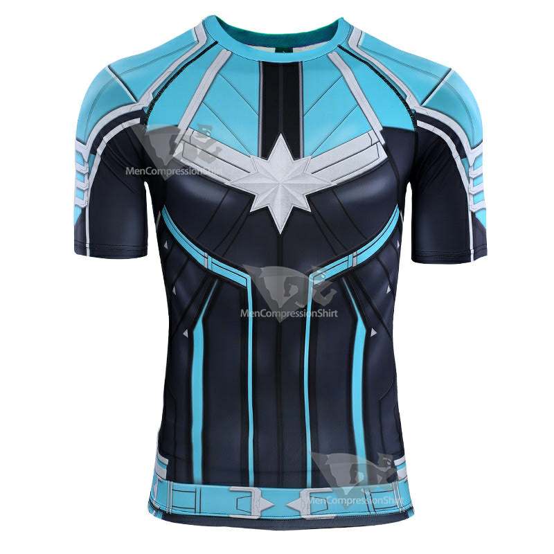 Blue Carol Danvers Short Sleeve Compression Shirt For Men