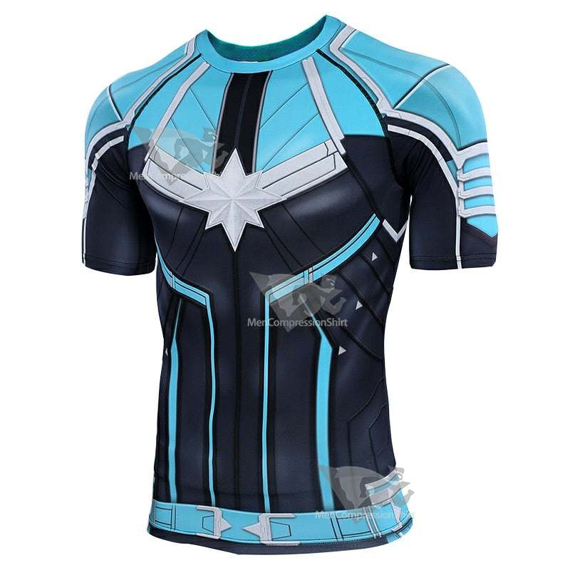 Blue Carol Danvers Short Sleeve Compression Shirt For Men