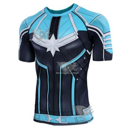 Blue Carol Danvers Short Sleeve Compression Shirt For Men