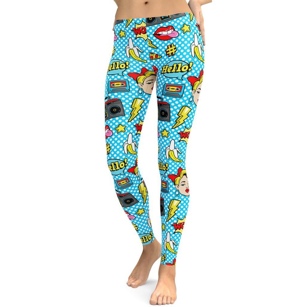 Blue Pop Art Pattern lady Compression Legging