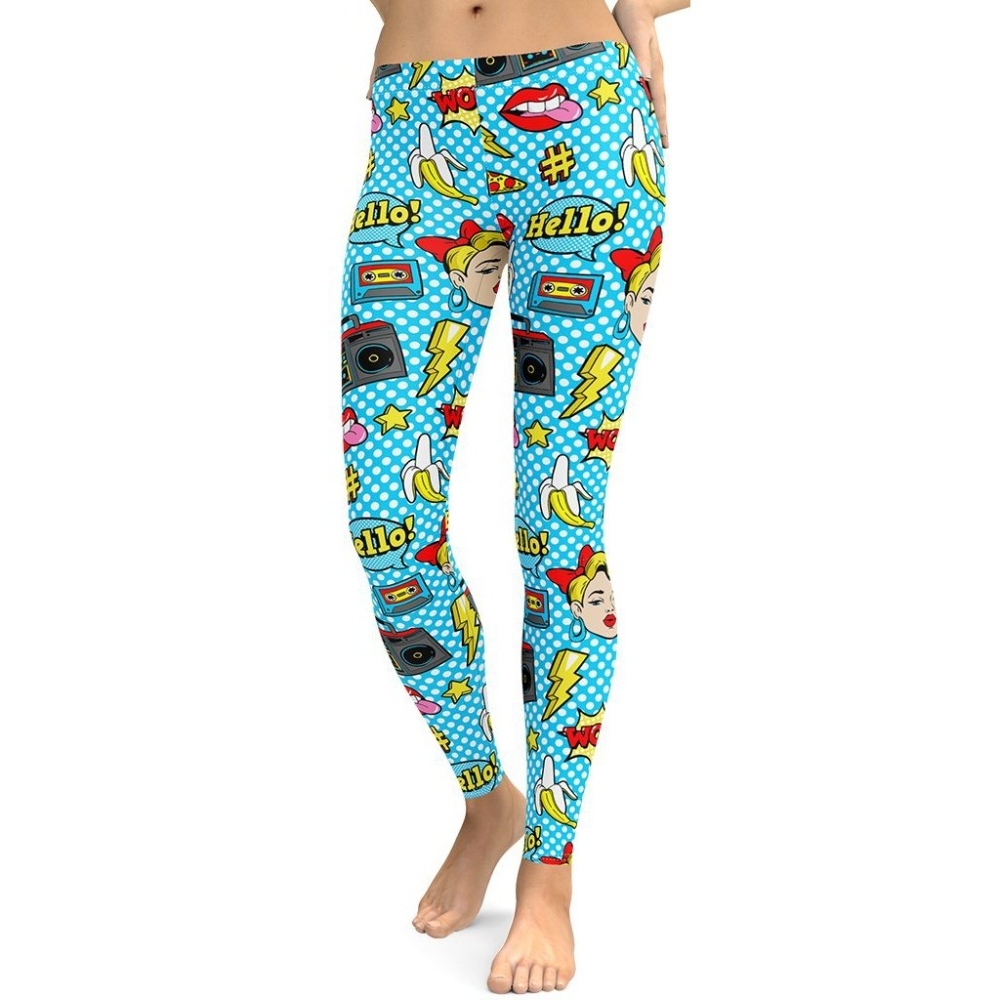 Blue Pop Art Pattern lady Compression Legging