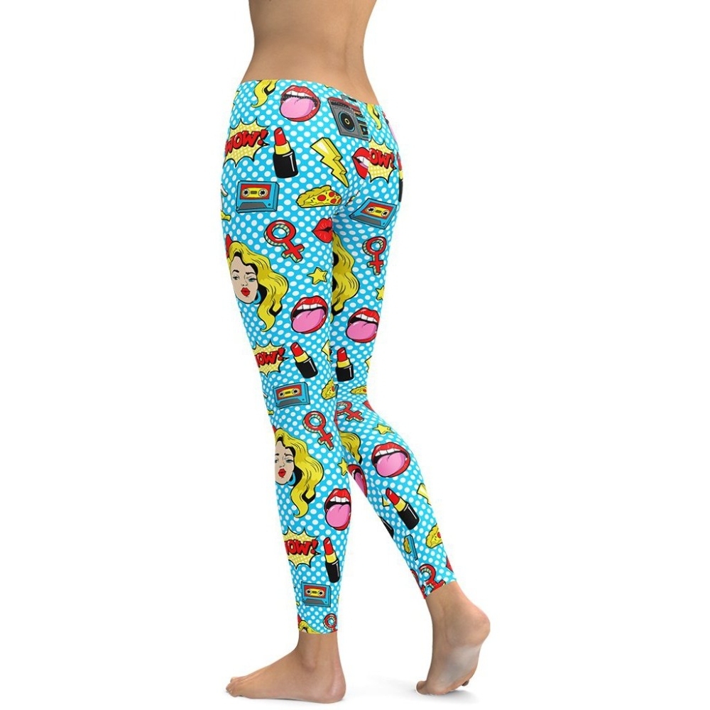 Blue Pop Art Pattern lady Compression Legging