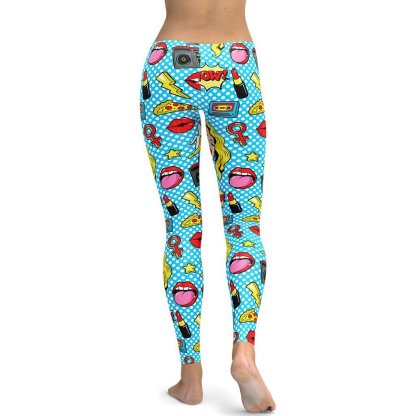 Blue Pop Art Pattern lady Compression Legging
