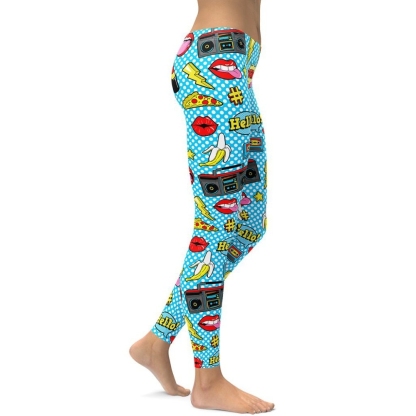 Blue Pop Art Pattern lady Compression Legging