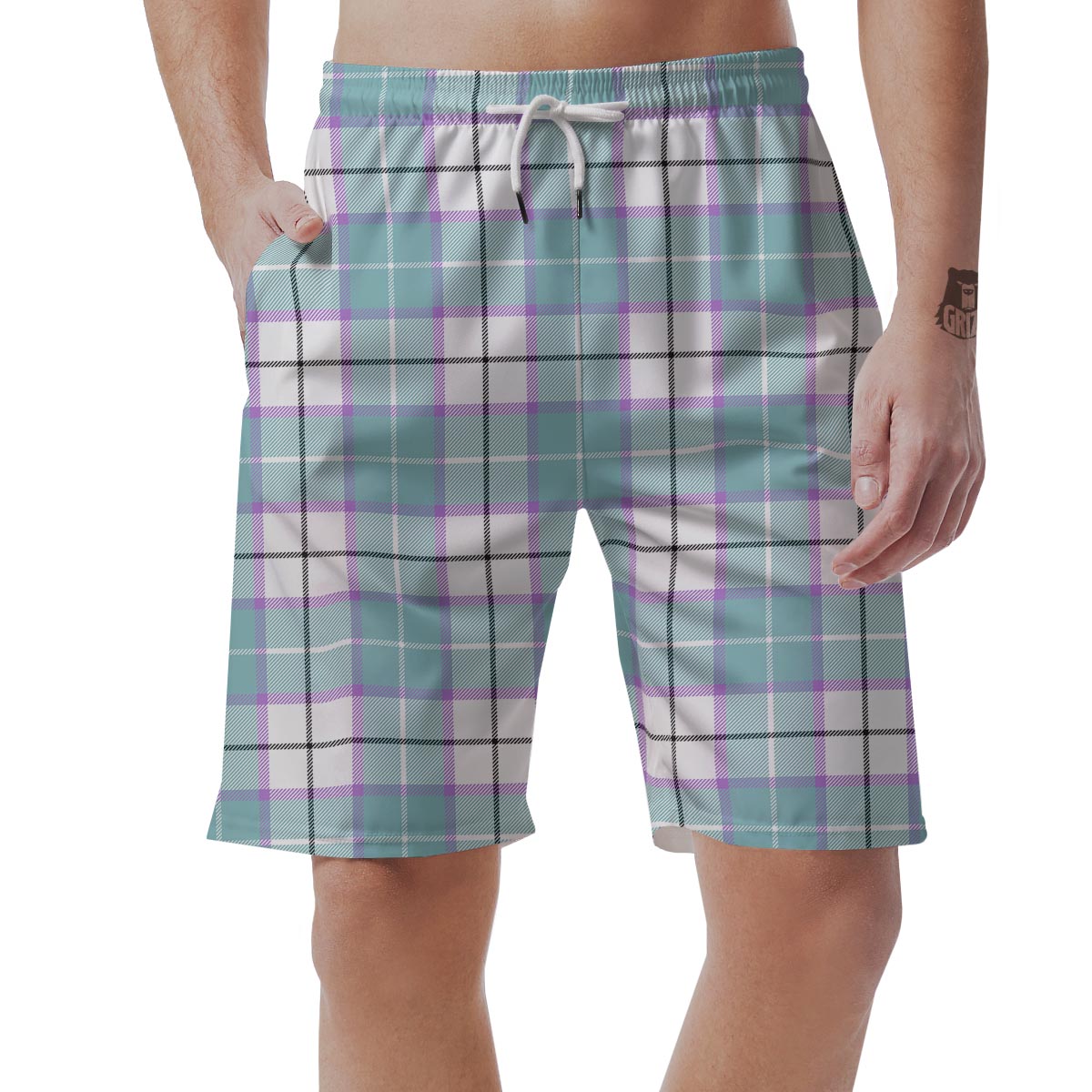Blue Tartan Plaid Mens Beach Short