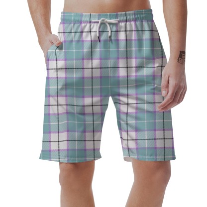 Blue Tartan Plaid Mens Beach Short